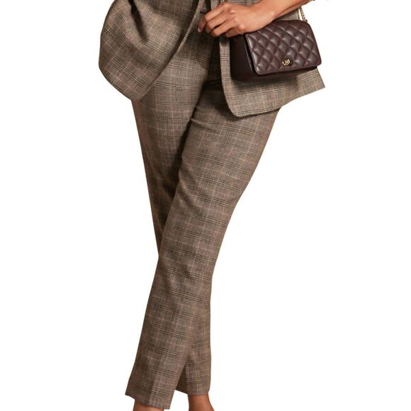 NWT Talbots Pants Women's 12 Brown Plaid Luxe Italian Wool Slim Ankle - Picture 3 of 9